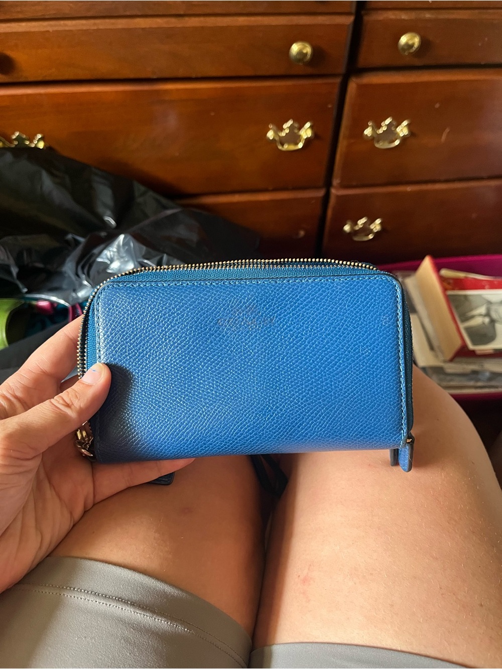Coach Blue Zip-Around Leather Wristlet Wallet